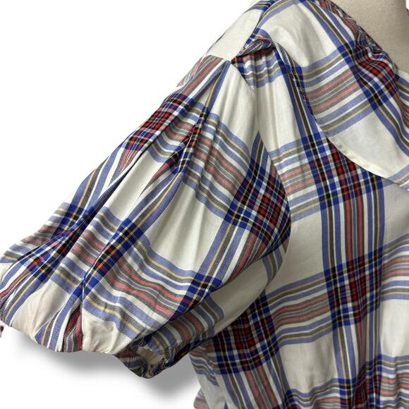 NWT Free Assembly White & Blue Plaid Wrap Top w/ Peplum Waist  with Ruffle XXXL - Picture 5 of 7